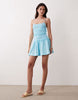 crinkle mini sundress with shirred dropped waist in tropical turquoise