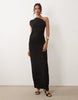 one shoulder ruched side maxi dress in black