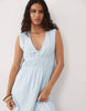 ruched bodice plunge maxi dress in dusty blue