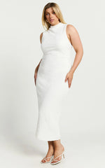 Aleks Midi Dress - High Neck Bodycon Dress in Off White