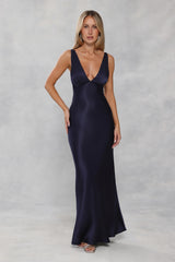 The Isabeau Satin Maxi Dress Navy