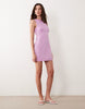 slash neck mini sundress with sculpted bust and eyelet hem in lilac