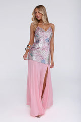 Glitter Glow Embellished Maxi Dress Pink