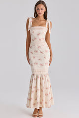ivory vintage rose print cotton + lace maxi dress