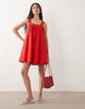 square neck lace trim mini sundress in red