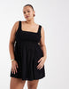 Curve Selina textured cotton shirred beach mini sundress in black