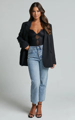 Lara Bodysuit - Lace Detail Sweetheart Short Sleeve Bodysuit in Black