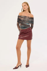 Luck & Trouble Meteor Elyse Off Shoulder Recycled Top Blur Print