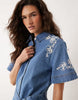 Miss Selfridge embroidered denim dress with belt in blue wash