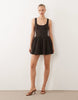 dropped waist mini dress with crinkle cotton skirt in chocolate