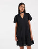 Vero moda poplin tie waist lace trim ruffle hem mini dress in black