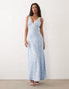 Hope & Ivy satin v-neck lace trim maxi dress in blue floral