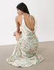Hope & Ivy cowl neck lace trim satin midi dress in sage green floral