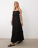 Petite lace trim tiered crinkle cami midaxi dress in black