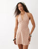 cotton-linen blend halter neck mini sundress with sculpted bust in stripes