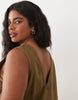 Curve cotton linen v neck smock mini dress in moss green