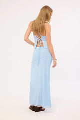 Luck & Trouble Shimmer Asymmetrical Midi Skirt Blue