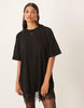 oversized mini dress with lace hem trim in black