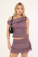 Motel Tarya Top Stripe Polka Plum