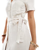ONLY linen mix tie waist shirt dress in cream