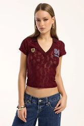 Worship Sideline Lace Baby Polo Tee Deep Cherry