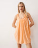 ruched neck mini sundress in orange spritz performance fabric