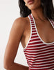 crochet jersey scoop neck halter maxi dress in red stripe