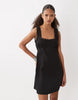 denim mini dress with crochet trim detail in black