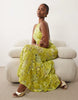 embellished lace high neck maxi dress with full godet hem in lime