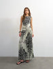 Topshop mesh zebra print drop waist maxi dress in mono
