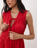 shirred tie front mini dress in red