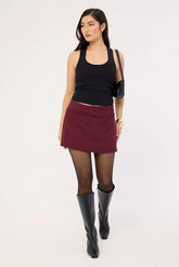 Luck & Trouble Marcia Mid Rise Mini Skirt Burgundy