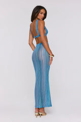 Ocean Bloomette Knit Maxi Skirt Blue