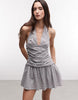 COLLUSION halter mini dress in blue plaid
