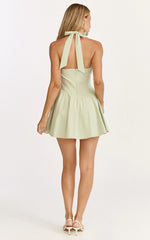 Vionette Mini Dress - Halter Neck Ruched Bust Corset Dress in Sage