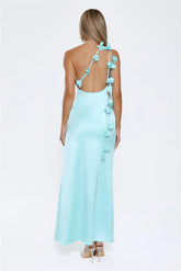 Romance Redefined One Shoulder Satin Maxi Dress Aqua