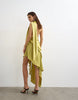 Topshop premium halter neck asymmetric satin mini dress with scarf detail in golden olive