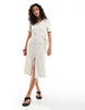ONLY linen mix tie waist shirt dress in cream