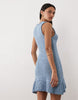 tape yarn dress with frill hem in blue