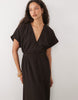 textured jersey midi swing dress in brown