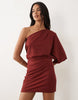 linen look jersey mini dress in rust