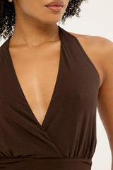 Luck & Trouble Izzy Jersey Halter Top Brown