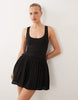 dropped waist mini dress with crinkle cotton skirt in black
