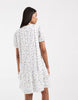 Vero moda poplin tie waist lace trim ruffle hem mini dress in white and blue floral