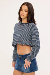 Rusty 17 Degrees Stripe L/S Oversize Tee Blue Stripe