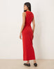 ruched side midi dress with slash neck in red