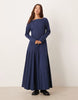 slash neck maxi dress with full skirt in navy