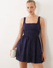 square neck cotton sundress with cutwork floral in navy