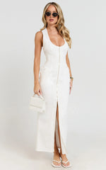Maisy Midi Dress - Scoop Neck Racer Back Fitted Dress in White