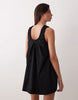 poplin scoop ruched neck mini sundress in black